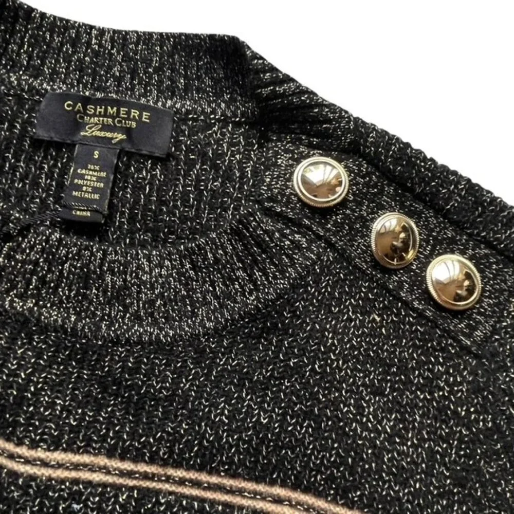 CHARTER CLUB Luxury Cashmere Metallic Stripe Sweater - Size Small